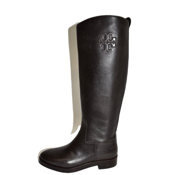 New! Tory Burch The Riding Boot Logo Embossed Coconut Brown Size 6M 141232 DD387 - Picture 4 of 8